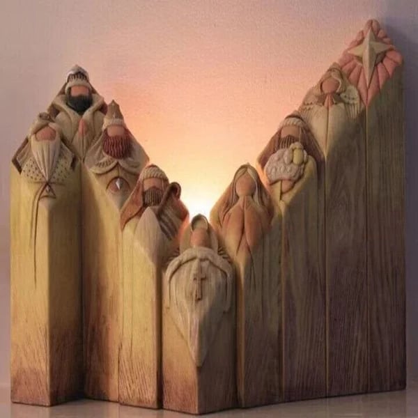 Heaven Pillar Statues,9 PCS Heaven Nativity Tree Pillar Statues