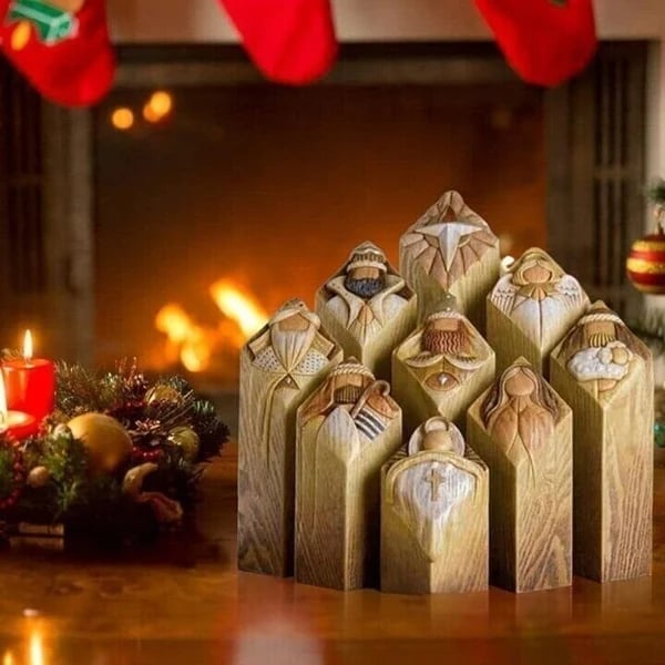 Heaven Pillar Statues,9 PCS Heaven Nativity Tree Pillar Statues