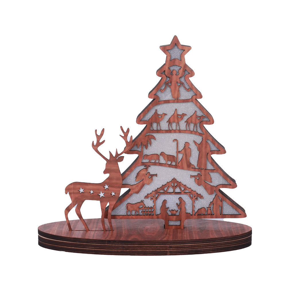 Christianartworkshop Classic Style Reindeer Nativity Scene Light Up Desktop Decorations Ornament