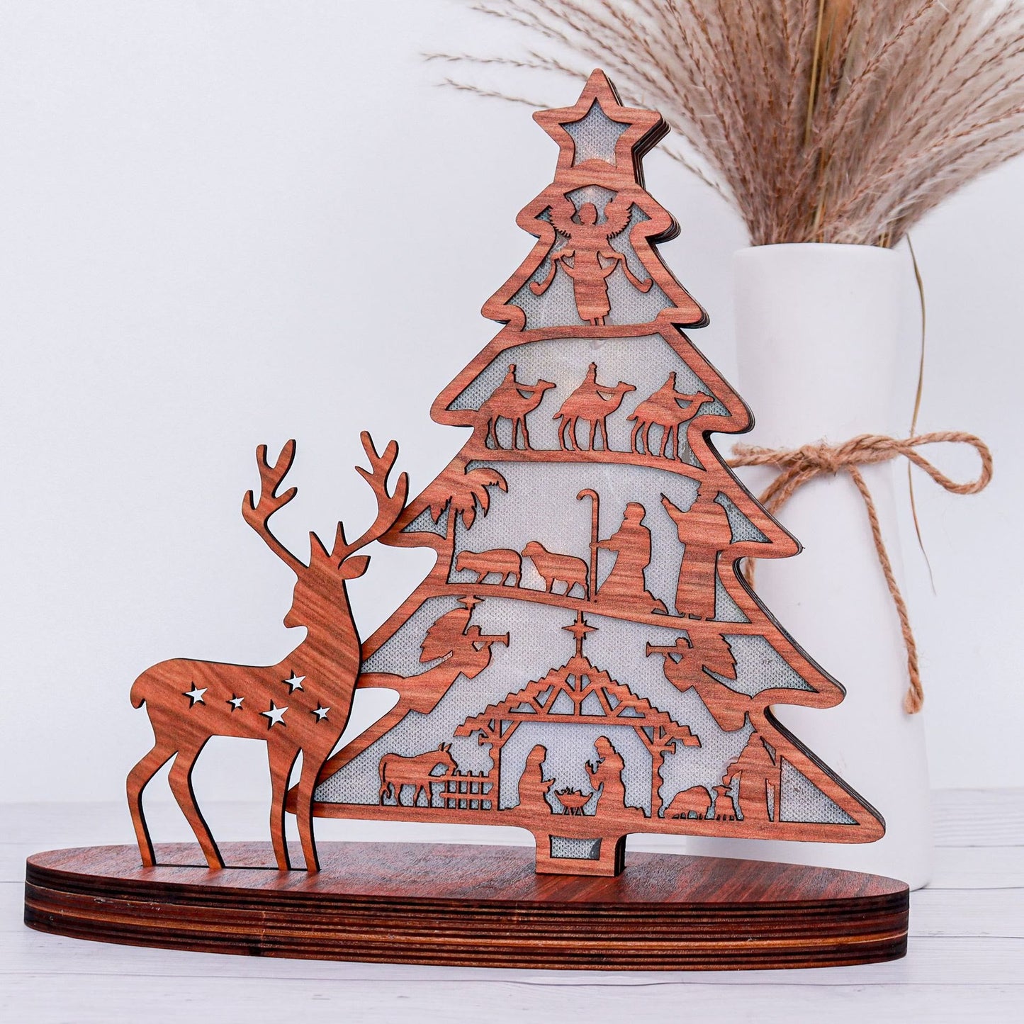 Christianartworkshop Classic Style Reindeer Nativity Scene Light Up Desktop Decorations Ornament