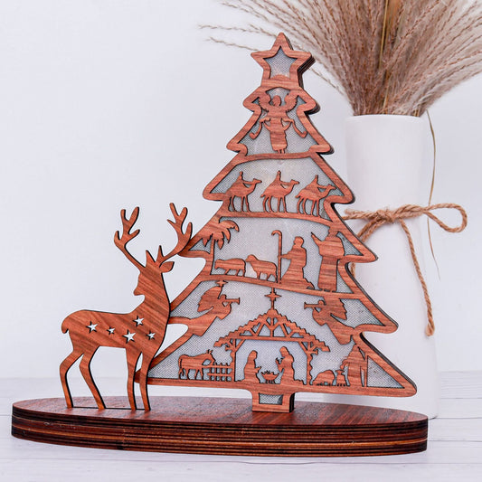 Christianartworkshop Classic Style Reindeer Nativity Scene Light Up Desktop Decorations Ornament
