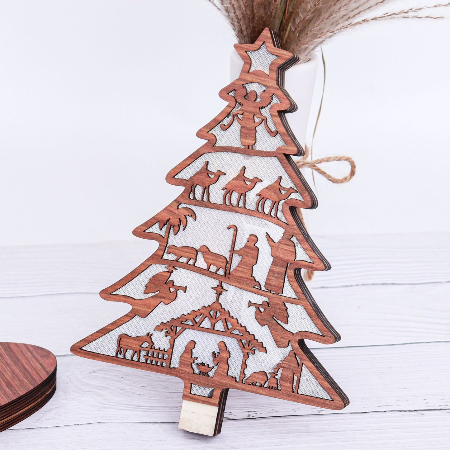 Christianartworkshop Classic Style Reindeer Nativity Scene Light Up Desktop Decorations Ornament