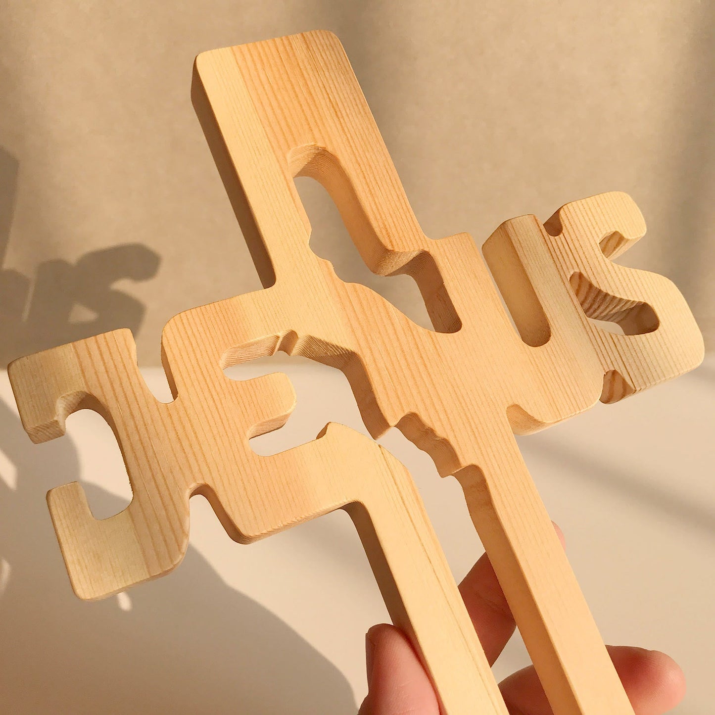 Christianartworkshop Jesus Silhouette Pine Wood Cross Wall Art with Hollow Carved Design