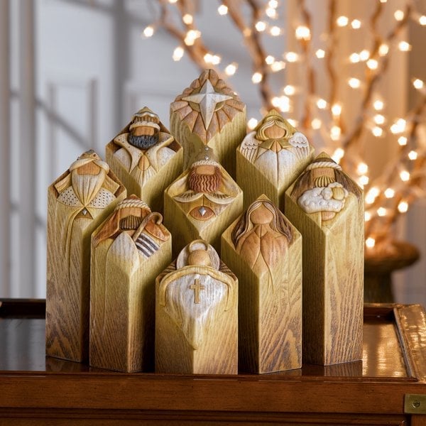 Heaven Pillar Statues,9 PCS Heaven Nativity Tree Pillar Statues
