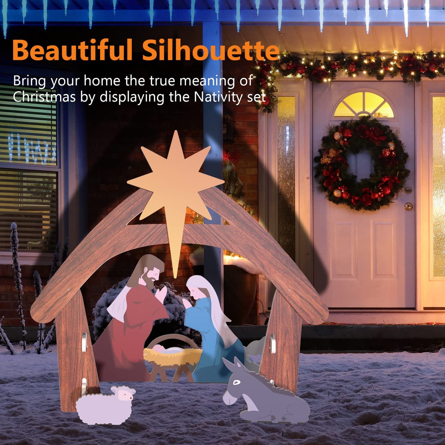 VINGLI Large Outdoor Nativity Scene Christmas Decorations White/Colorful
