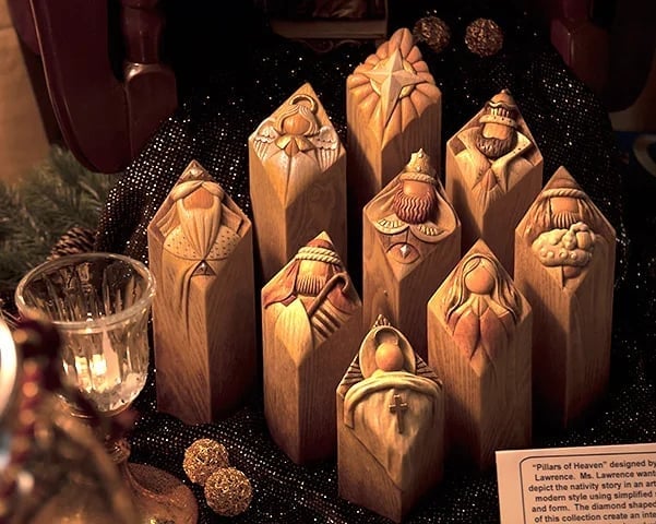 Heaven Pillar Statues,9 PCS Heaven Nativity Tree Pillar Statues