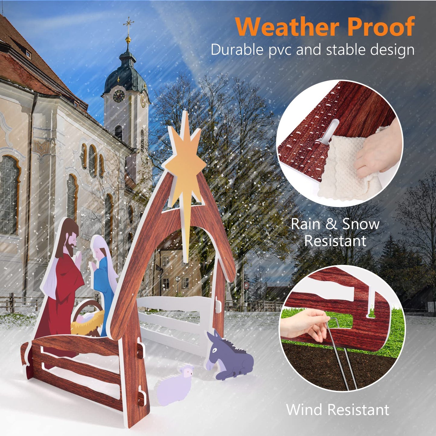 VINGLI Large Outdoor Nativity Scene Christmas Decorations White/Colorful