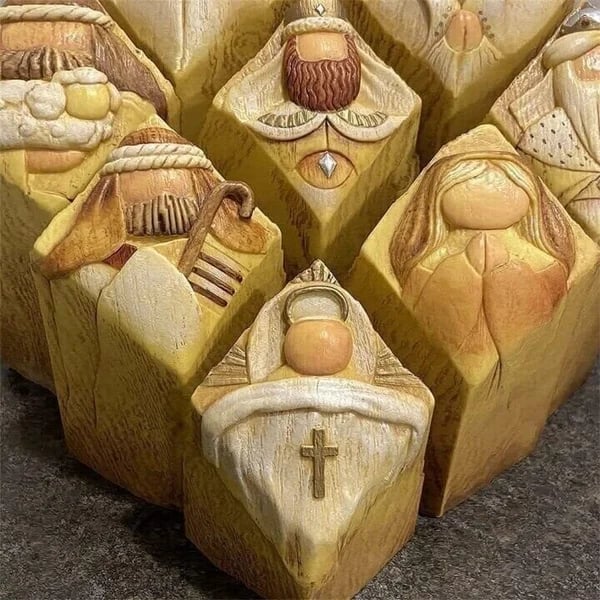Heaven Pillar Statues,9 PCS Heaven Nativity Tree Pillar Statues