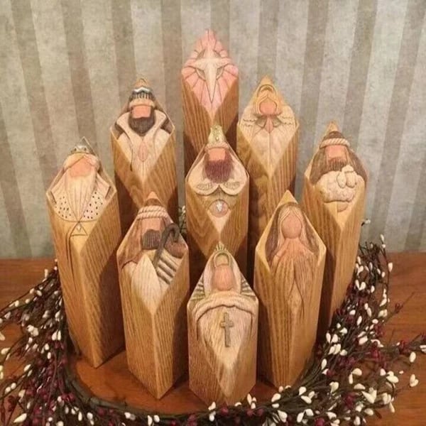 Heaven Pillar Statues,9 PCS Heaven Nativity Tree Pillar Statues