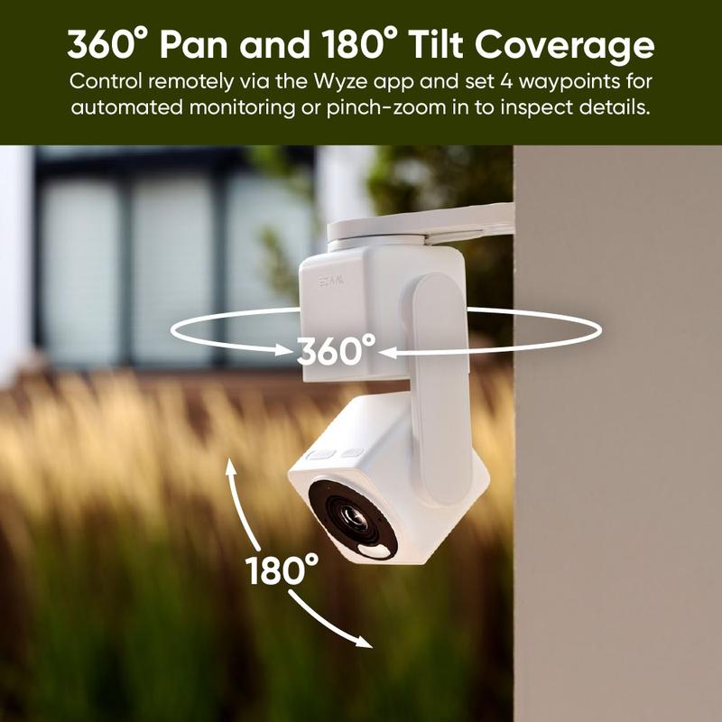 NEW! Wyze Cam Pan v4 -goes 4K! Wired, Indoor/Outdoor Pan Tilt Zoom (PTZ), 360º Motion Tracking, Color Night Vision, WiFi