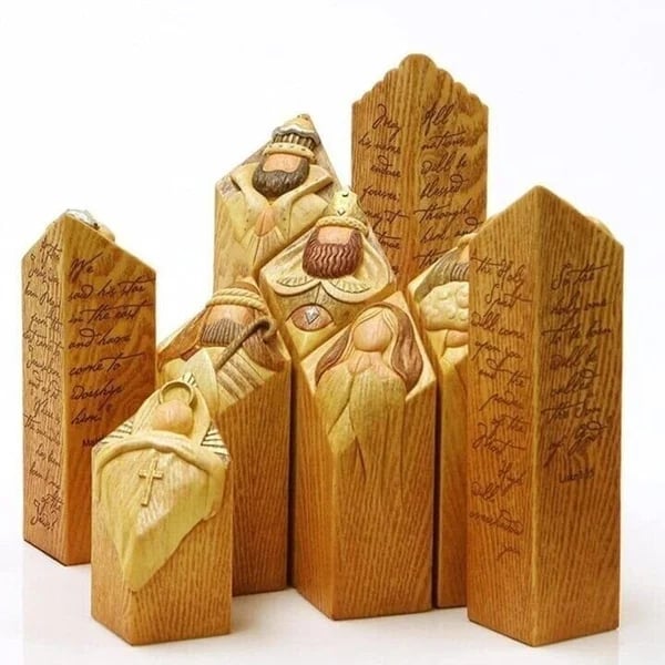 Heaven Pillar Statues,9 PCS Heaven Nativity Tree Pillar Statues