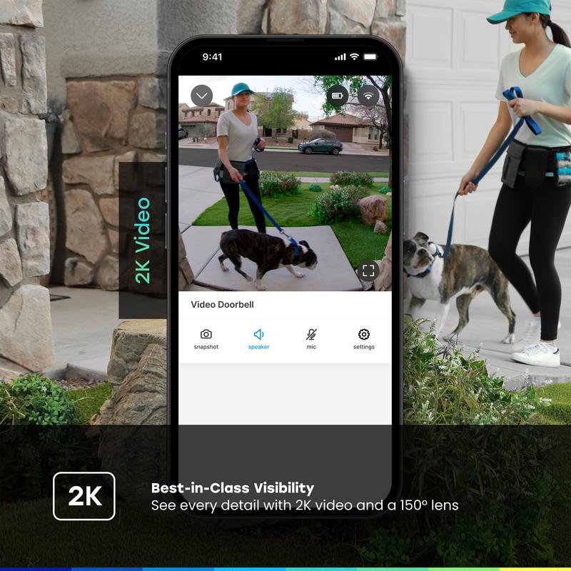 2K Camera, Battery/Wired, Color Night Vision, Live View with 2-Way Talk, Motion Detection & Real-Time Alerts, 150 Deg Wide View, Black