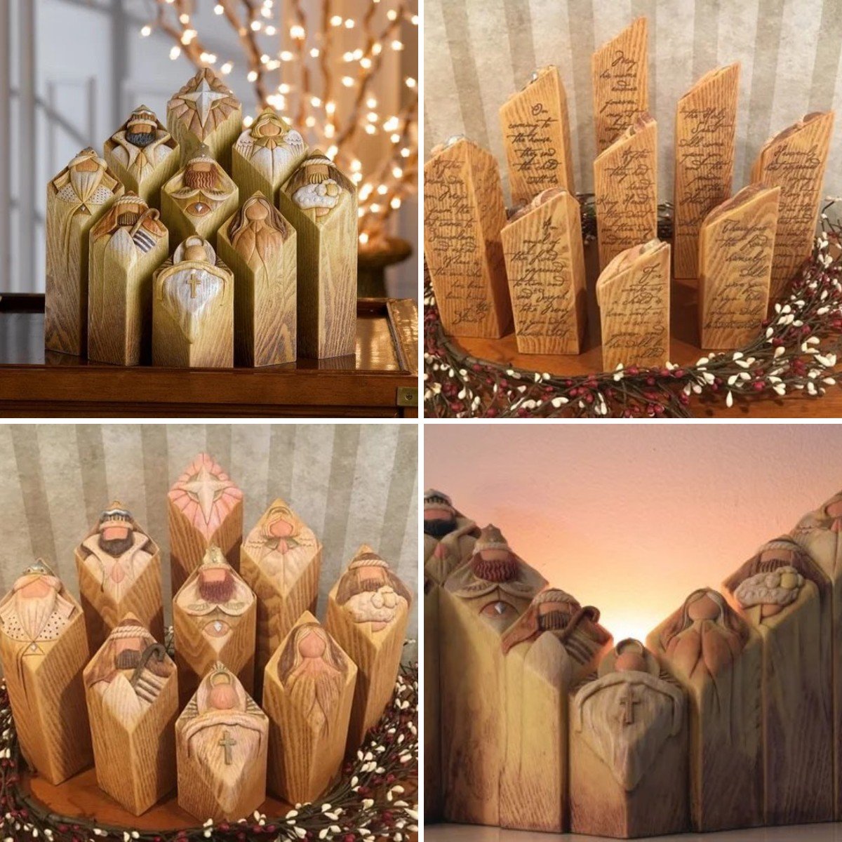 Heaven Pillar Statues,9 PCS Heaven Nativity Tree Pillar Statues