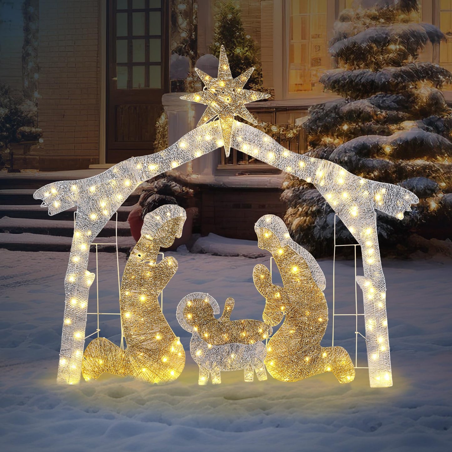 VINGLI Large Outdoor Nativity Scene Christmas Decorations White/Colorful