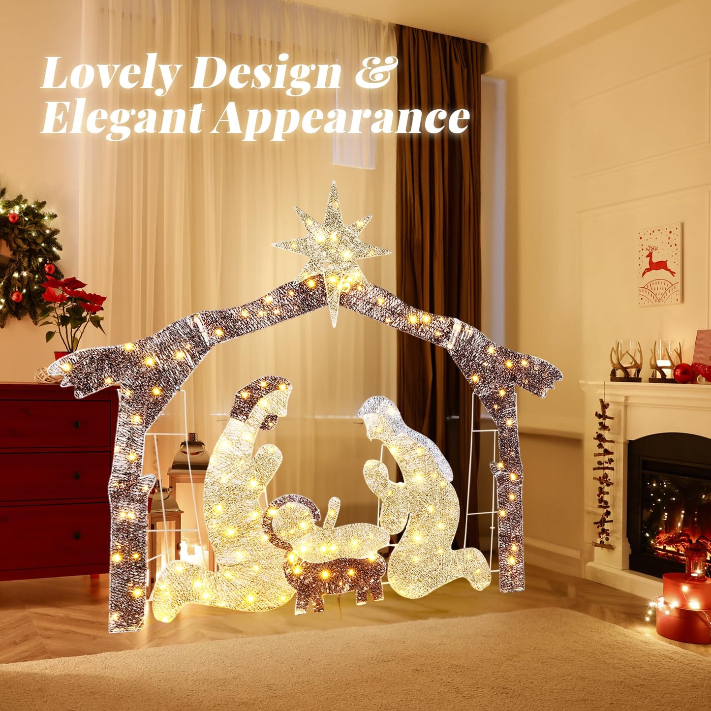 VINGLI Large Outdoor Nativity Scene Christmas Decorations White/Colorful