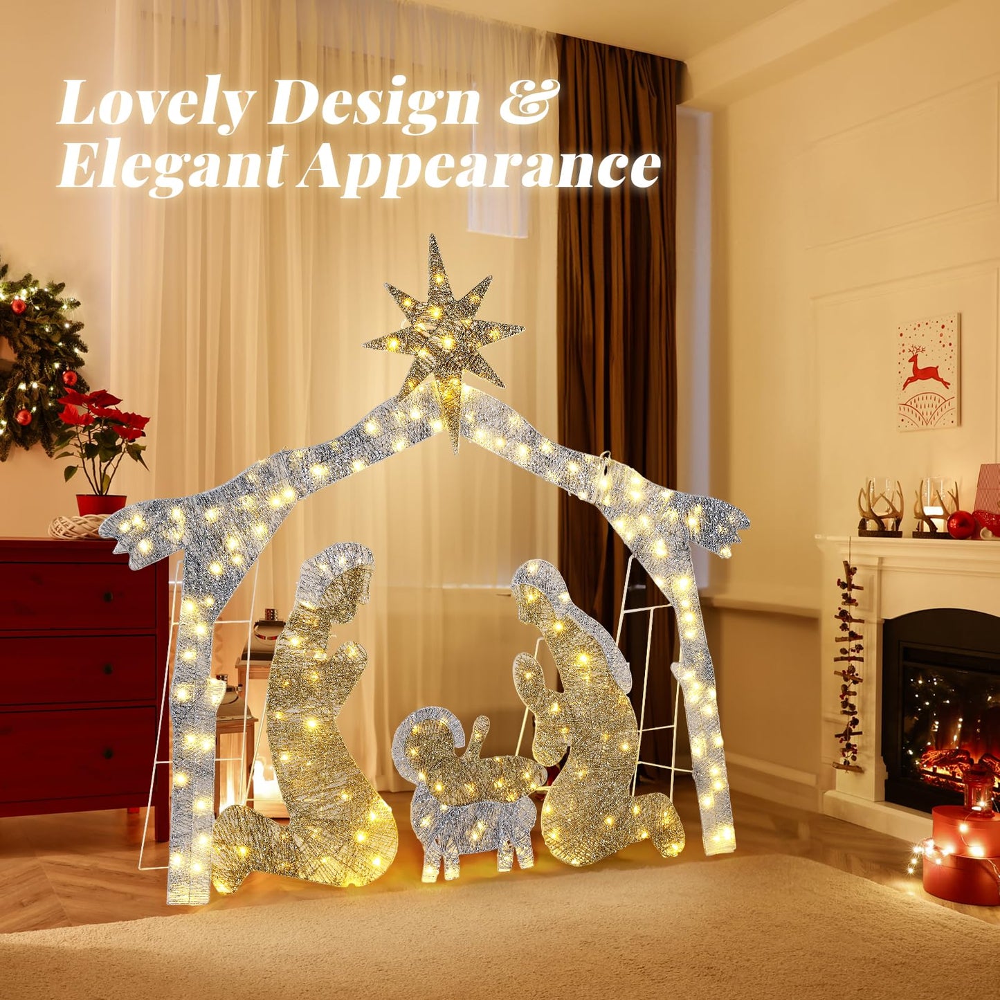 VINGLI Large Outdoor Nativity Scene Christmas Decorations White/Colorful