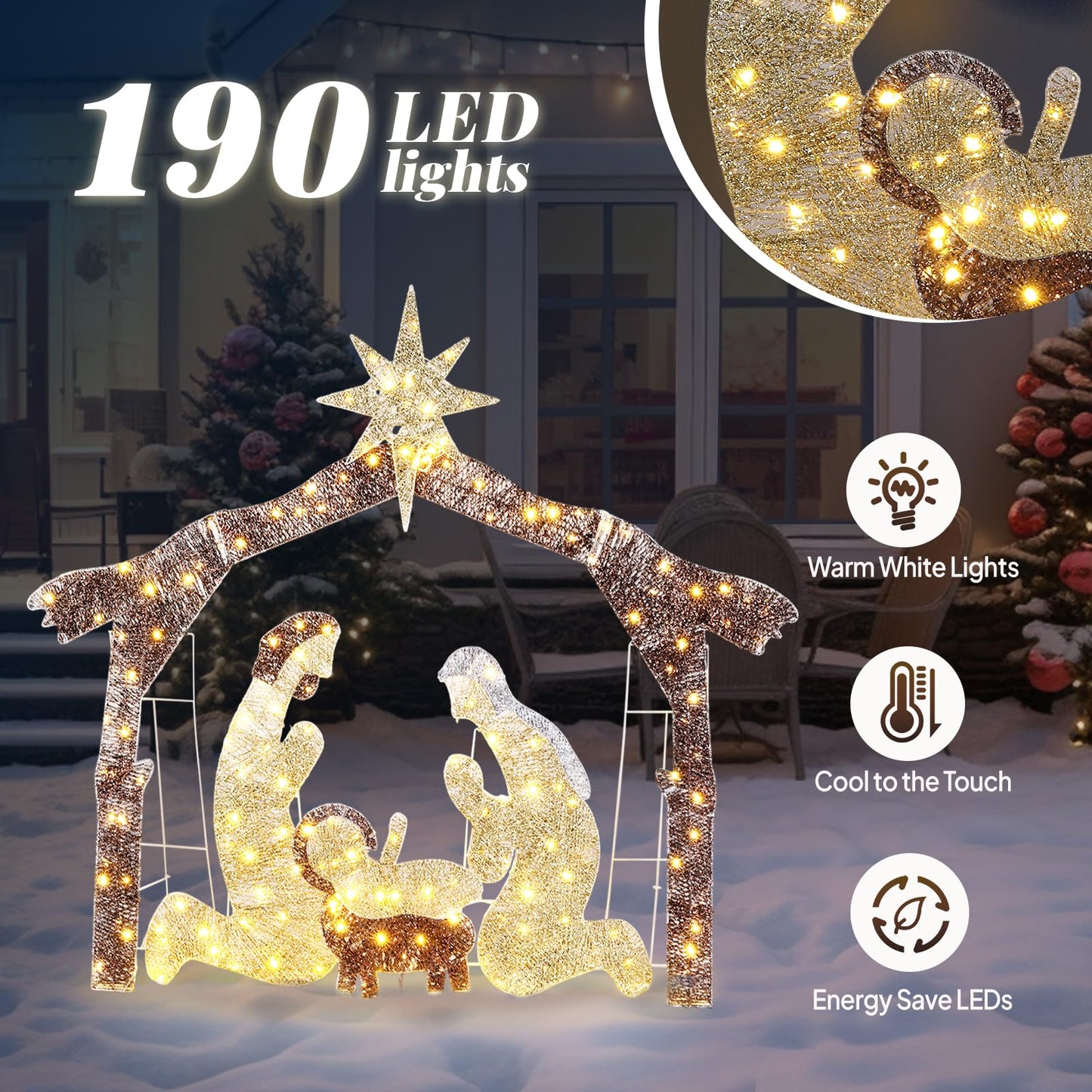 VINGLI Large Outdoor Nativity Scene Christmas Decorations White/Colorful