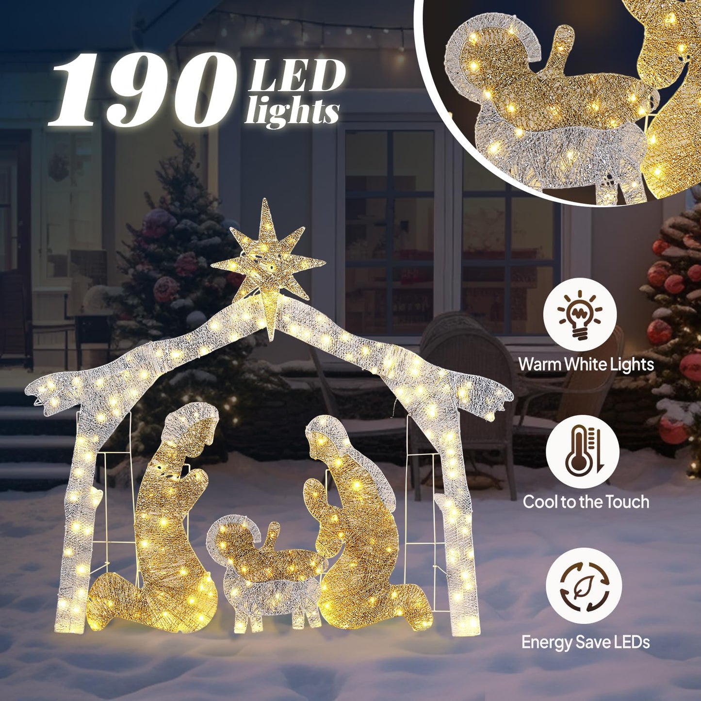 VINGLI Large Outdoor Nativity Scene Christmas Decorations White/Colorful