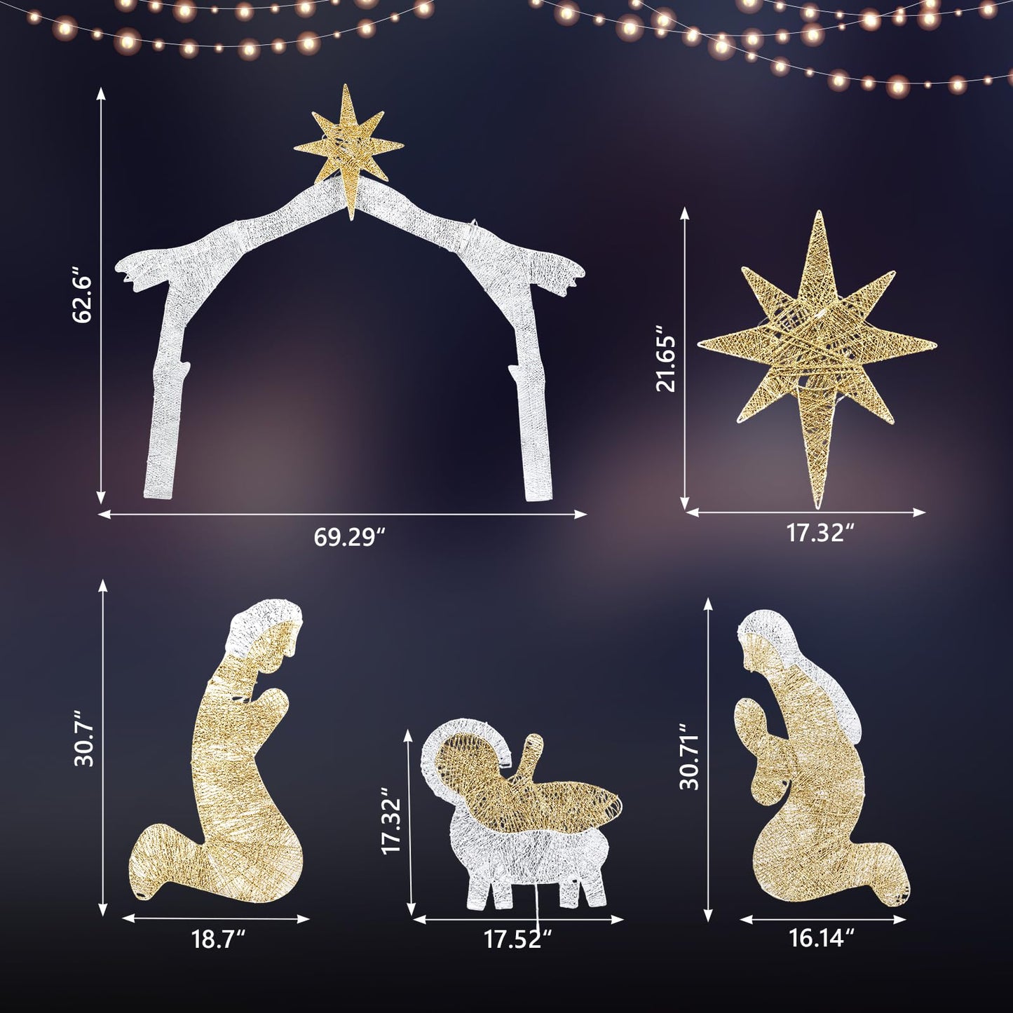 VINGLI Large Outdoor Nativity Scene Christmas Decorations White/Colorful