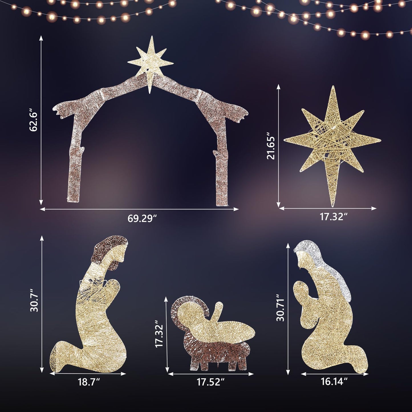 VINGLI Large Outdoor Nativity Scene Christmas Decorations White/Colorful