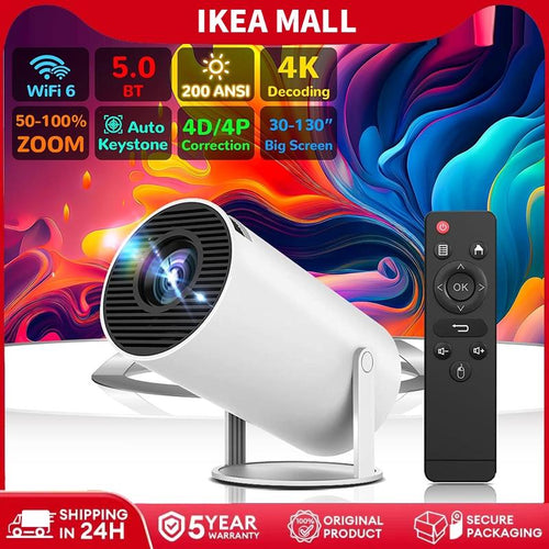 1080P Projector with 5G WiFi and Bluetooth, 240 ANSI, Support 4K, Compatible with Soundbar