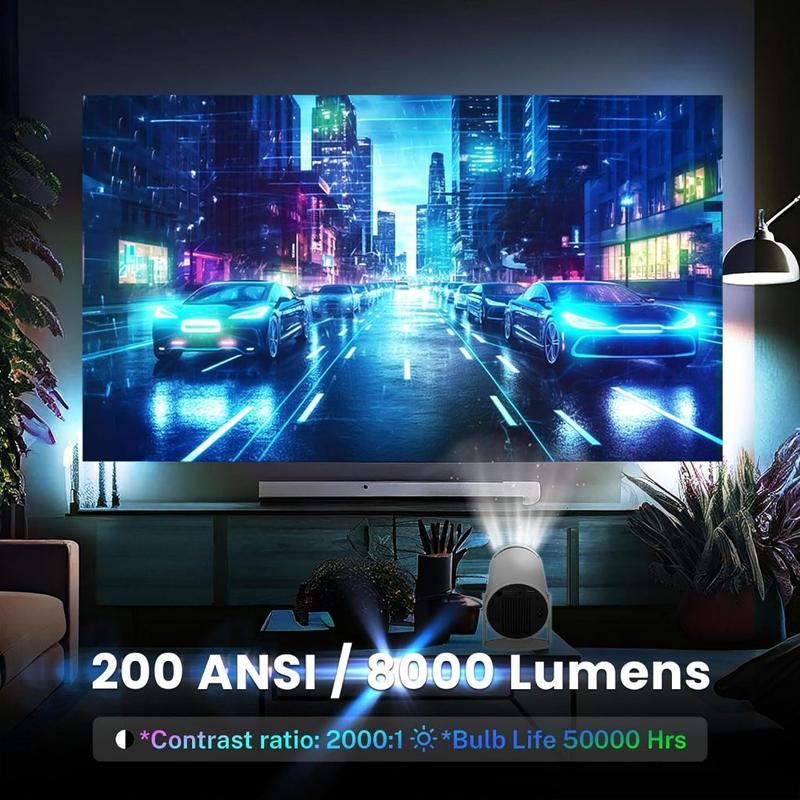 1080P Projector with 5G WiFi and Bluetooth, 240 ANSI, Support 4K, Compatible with Soundbar