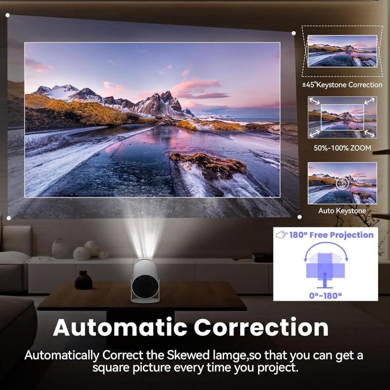 1080P Projector with 5G WiFi and Bluetooth, 240 ANSI, Support 4K, Compatible with Soundbar