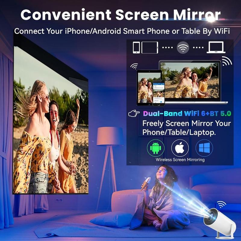 1080P Projector with 5G WiFi and Bluetooth, 240 ANSI, Support 4K, Compatible with Soundbar