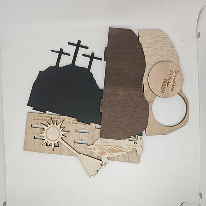 Christianartworkshop 7pcs/set "He Has Risen" Jesus Cross Wooden Easter Dekstop Decor Ornament