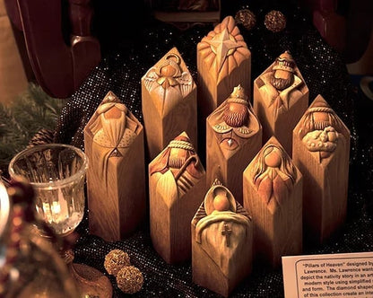 Heaven Pillar Statues,9 PCS Heaven Nativity Tree Pillar Statues