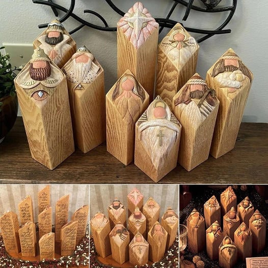 Heaven Pillar Statues,9 PCS Heaven Nativity Tree Pillar Statues