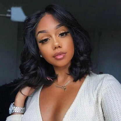 Black Wave Wig Medium Hiar Centre Parting Wig For Women