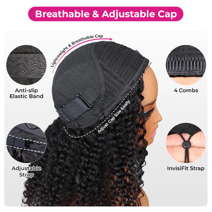 ISEE Coily Curly Half Wig Seamless Kinky Curly Flip Over Wig Beginner Friendly