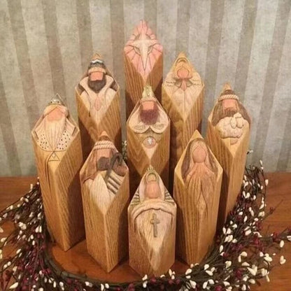 Heaven Pillar Statues,9 PCS Heaven Nativity Tree Pillar Statues