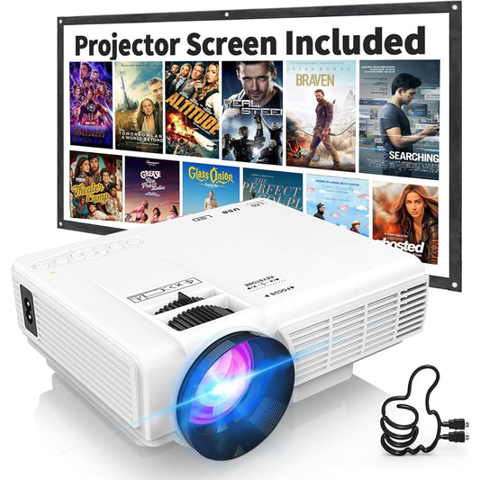 Groview Projector, 1080P Bluetooth Mini Projector with 100” Projector Screen