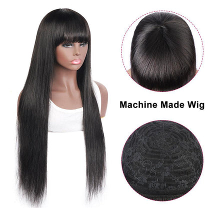 Black Long Straight Wig With Bang