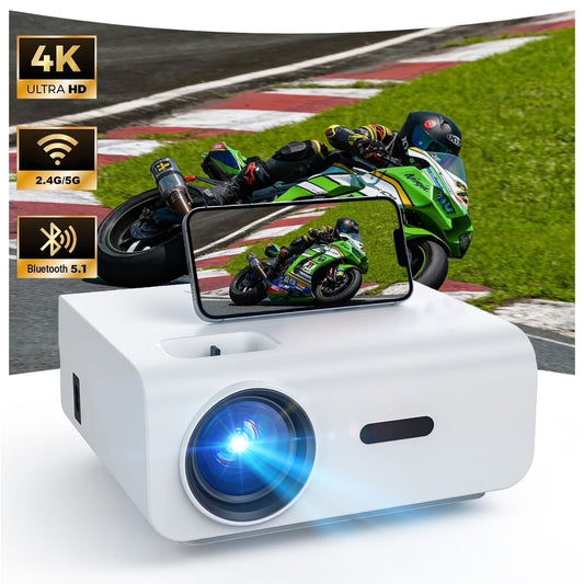 Groview 1080P Projector with 5G WiFi and Bluetooth, 240 ANSI, Support 4K, Compatible with Soundbar, 100" Screen Included