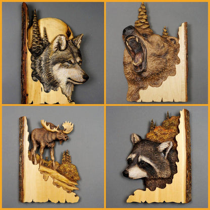 Animal Carving Handcraft Wall Hanging Sculpture Wood