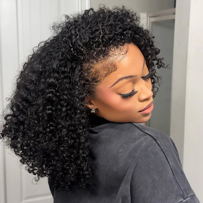 ISEE Coily Curly Half Wig Seamless Kinky Curly Flip Over Wig Beginner Friendly