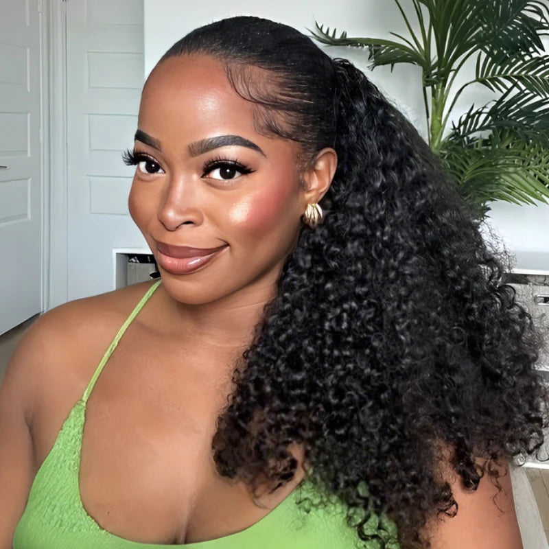 ISEE Coily Curly Half Wig Seamless Kinky Curly Flip Over Wig Beginner Friendly
