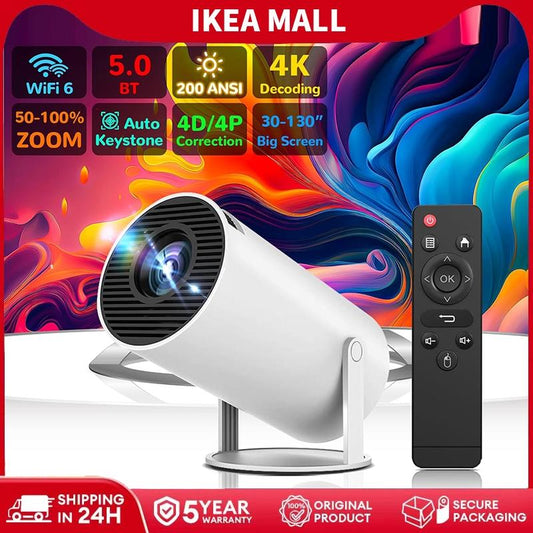 1080P Projector with 5G WiFi and Bluetooth, 240 ANSI, Support 4K, Compatible with Soundbar